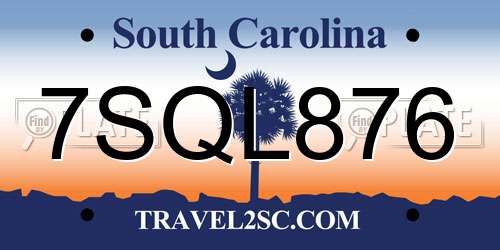 7SQL876 South Carolina License Plate