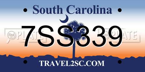7SS339 South Carolina License Plate