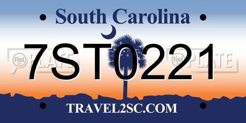 7ST0221 South Carolina License Plate