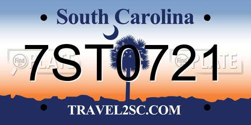 7ST0721 South Carolina License Plate