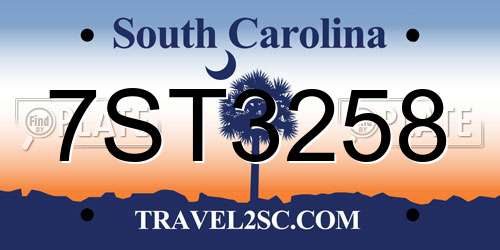 7ST3258 South Carolina License Plate