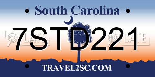 7STD221 South Carolina License Plate