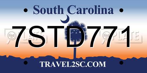 7STD771 South Carolina License Plate