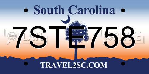 7STE758 South Carolina License Plate