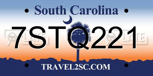7STQ221 South Carolina License Plate