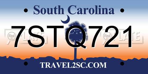 7STQ721 South Carolina License Plate