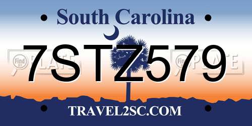 7STZ579 South Carolina License Plate