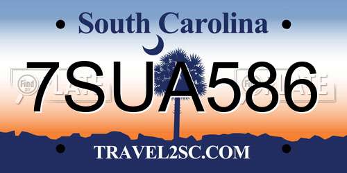 7SUA586 South Carolina License Plate