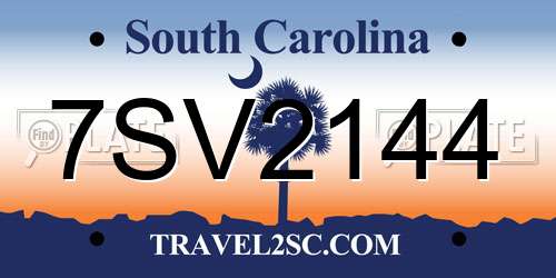 7SV2144 South Carolina License Plate