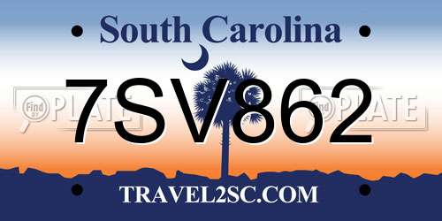 7SV862 South Carolina License Plate
