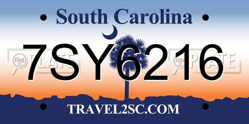 7SY6216 South Carolina License Plate
