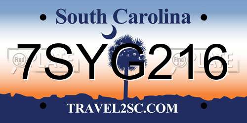 7SYG216 South Carolina License Plate