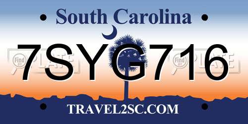7SYG716 South Carolina License Plate