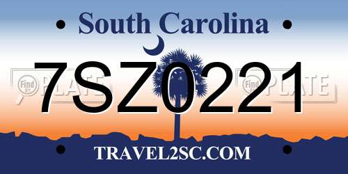 7SZ0221 South Carolina License Plate