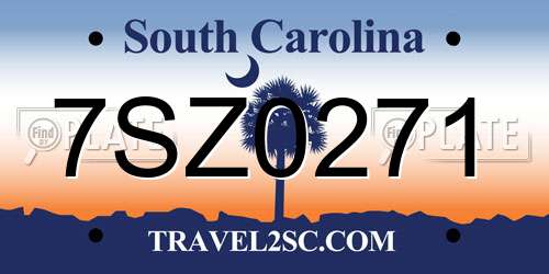 7SZ0271 South Carolina License Plate