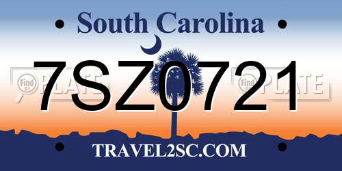 7SZ0721 South Carolina License Plate