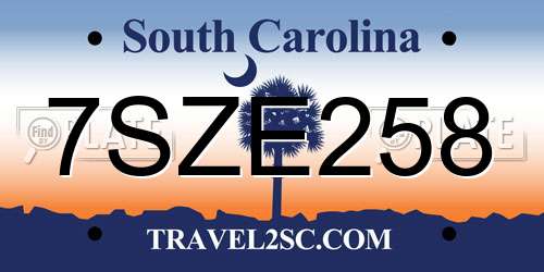 7SZE258 South Carolina License Plate