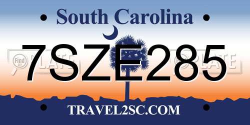 7SZE285 South Carolina License Plate