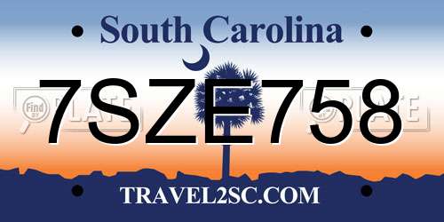 7SZE758 South Carolina License Plate