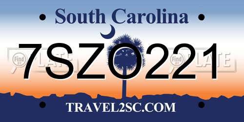 7SZO221 South Carolina License Plate