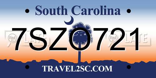 7SZO721 South Carolina License Plate