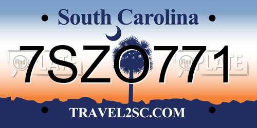 7SZO771 South Carolina License Plate