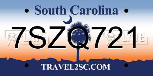 7SZQ721 South Carolina License Plate