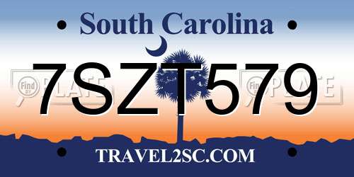 7SZT579 South Carolina License Plate