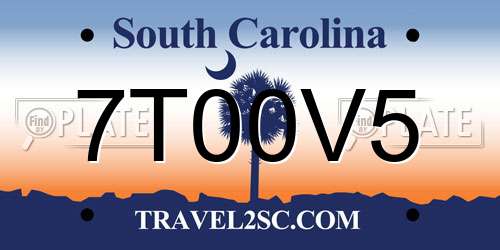 7T00V5 South Carolina License Plate