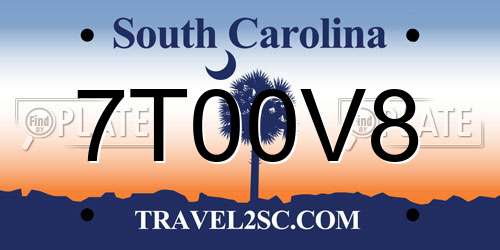 7T00V8 South Carolina License Plate