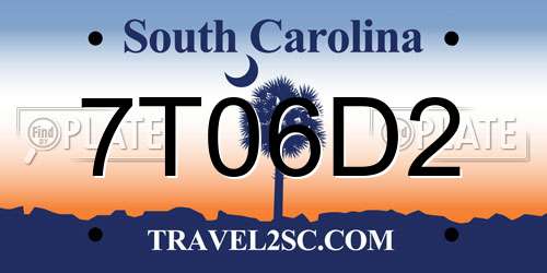 7T06D2 South Carolina License Plate