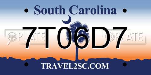 7T06D7 South Carolina License Plate