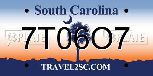 7T06O7 South Carolina License Plate