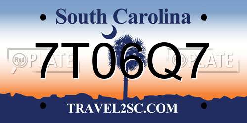 7T06Q7 South Carolina License Plate