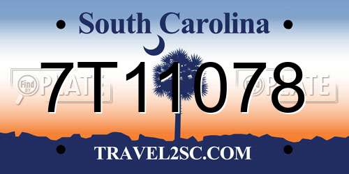 7T11078 South Carolina License Plate