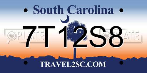 7T12S8 South Carolina License Plate