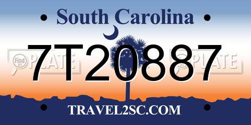 7T20887 South Carolina License Plate