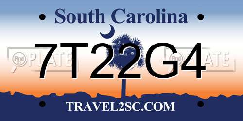 7T22G4 South Carolina License Plate