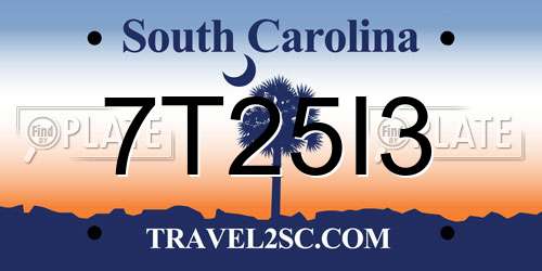 7T25I3 South Carolina License Plate