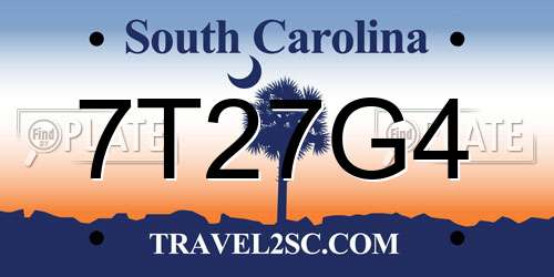 7T27G4 South Carolina License Plate
