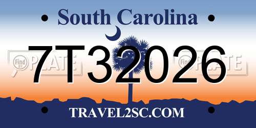 7T32026 South Carolina License Plate