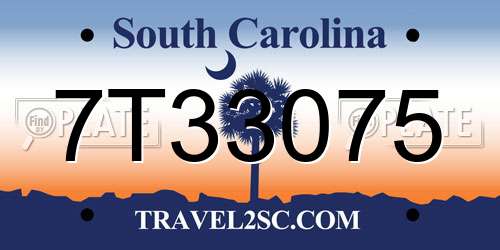 7T33075 South Carolina License Plate