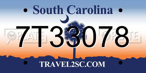 7T33078 South Carolina License Plate
