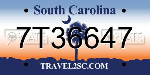 7T36647 South Carolina License Plate