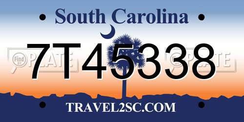 7T45338 South Carolina License Plate