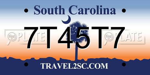 7T45T7 South Carolina License Plate