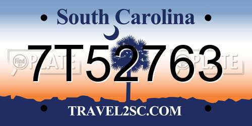 7T52763 South Carolina License Plate
