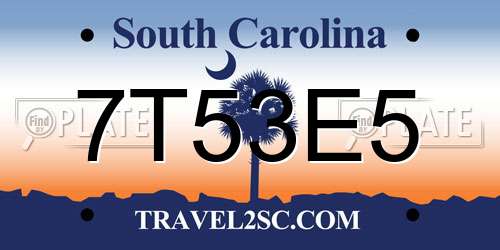 7T53E5 South Carolina License Plate