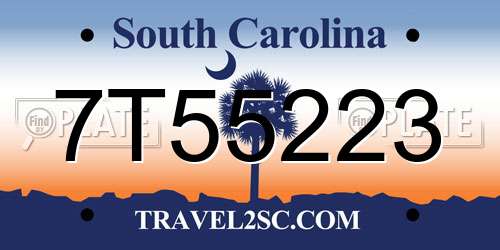 7T55223 South Carolina License Plate