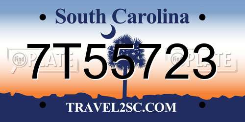7T55723 South Carolina License Plate